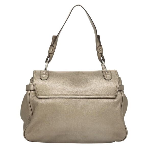 Salvatore Ferragamo Gancini Bag Leather Champagne Gold Silver Auth - Picture 3 of 16